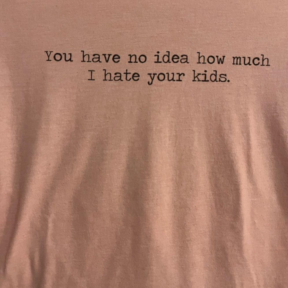 Funny slogan ‘I Hate Your Kids’ Pink Ringer Tee Humor Women XL (looks like a L) - Picture 1 of 7